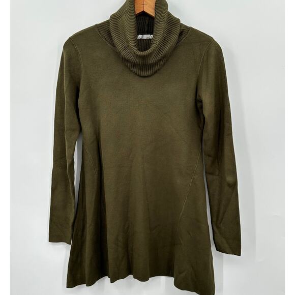 Whisper Knit Olive Green Loose Turtleneck Tunic Sweater Shark Bite Hem XXS 2XS - Picture 1 of 9